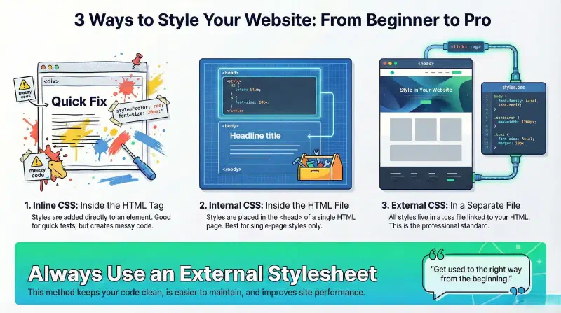 Ways to Use and Link CSS in an HTML Page