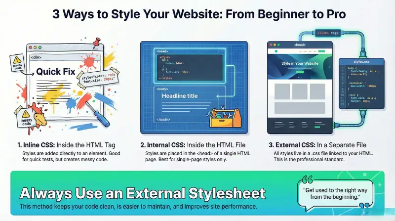 Ways to Use and Link CSS in an HTML Page