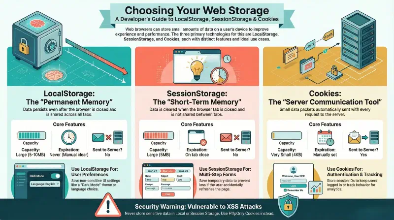 &ldquo;مقارنة شاملة Local Storage vs Session Storage vs Cookies&rdquo;