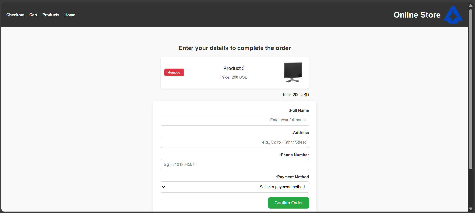 Checkout Page